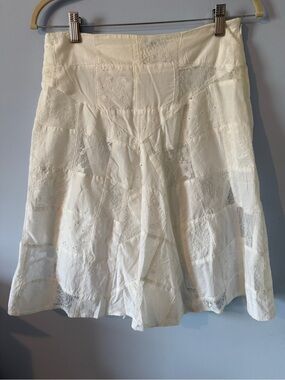 Necessary Objects White Patchwork Skirt w/ Lace and Eyelet Patches